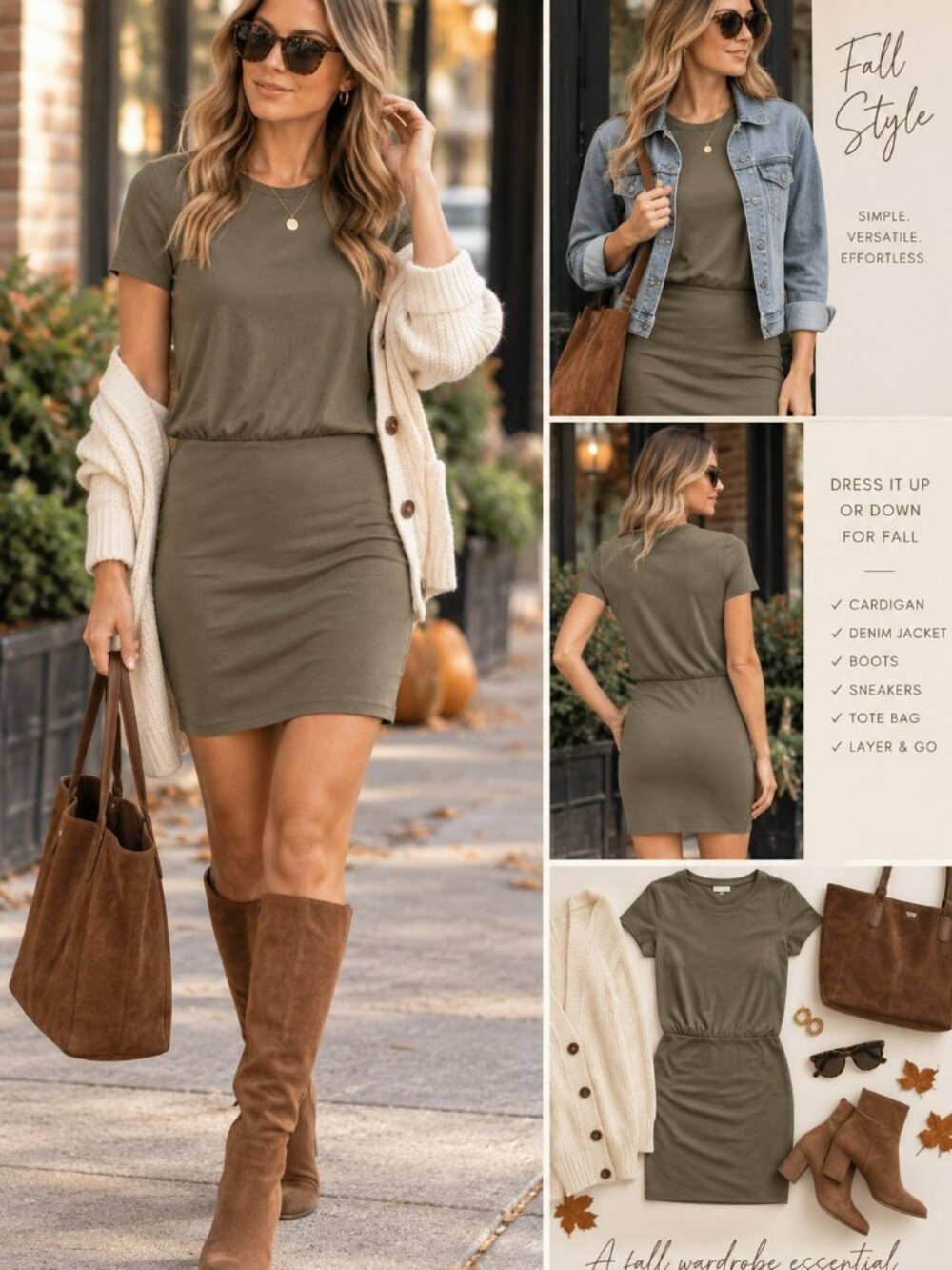 James Perse Blouson T-Shirt Dress Size 1 Olive Made USA Fall Minimalist